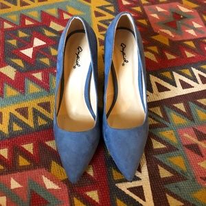 Blue Faux Suede Heels